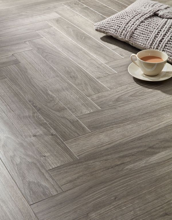 Vintage Chateau Herringbone - Light Grey Laminate Flooring