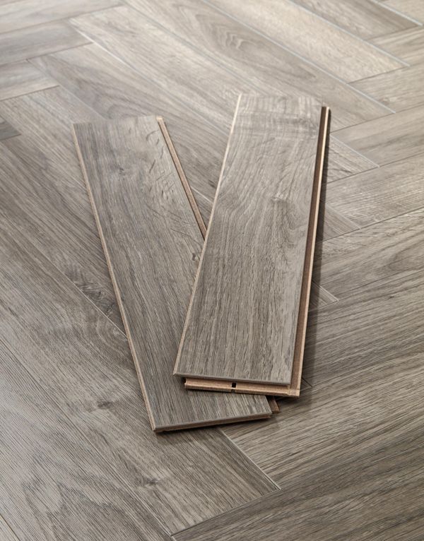 Vintage Chateau Herringbone - Light Grey Laminate Flooring